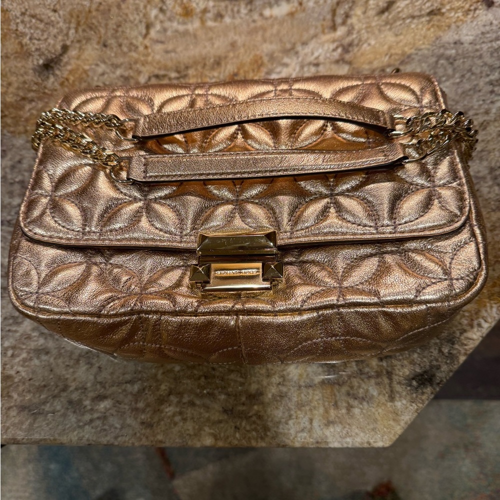 Michael Michael Kors Quilted Leather Rose Gold Women's Bag W/ Gold Chain Handles